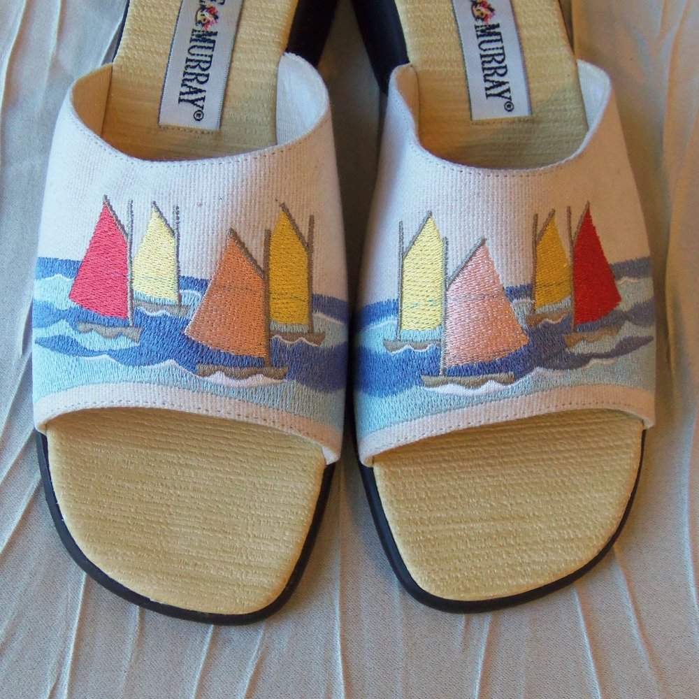 RARE DISCONTINUED Claire Murray Embroidered Sailboat Sandals New sz 8 - Picture 4 of 10